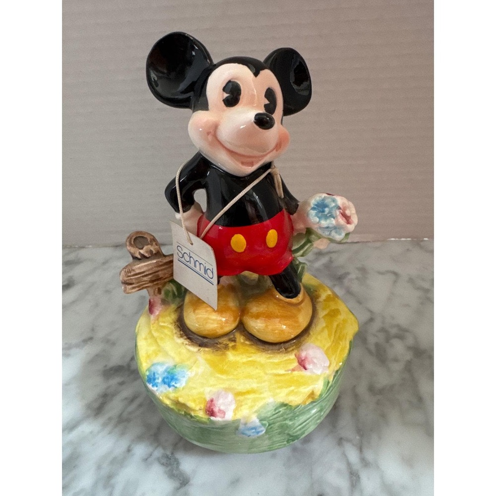 VTG Schmid Mickey Mouse Ceramic Music Box Disney Rotating Figurine 7 Inch